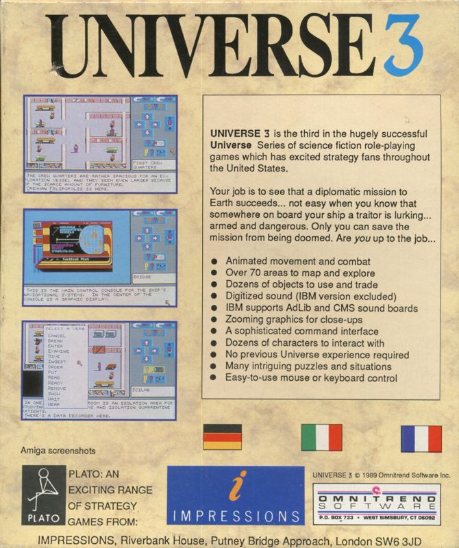 Back Cover for Universe 3 (DOS)