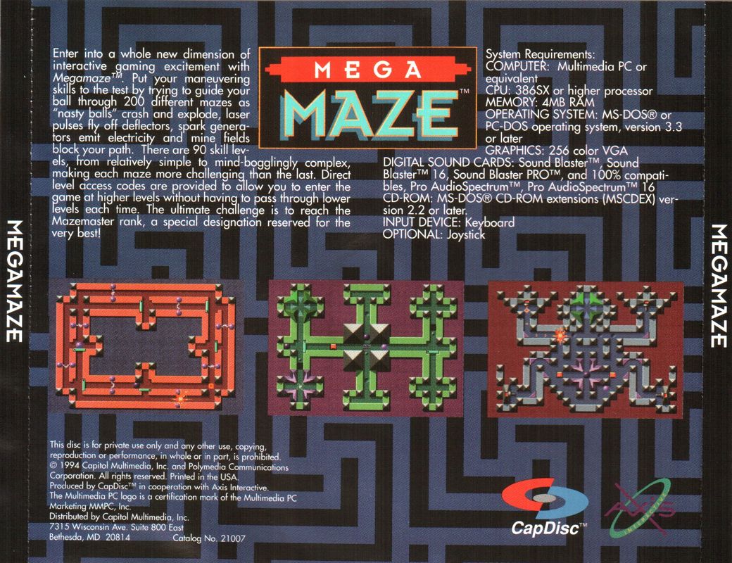 Back Cover for Mega Maze (DOS)