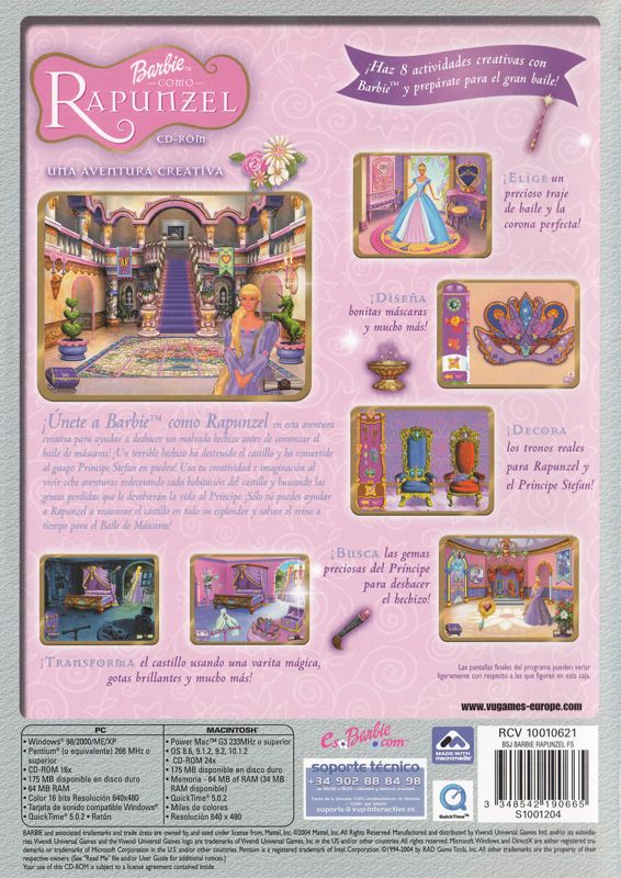 Back Cover for Barbie as Rapunzel: A Creative Adventure (Macintosh and Windows) (Best Seller Junior release)