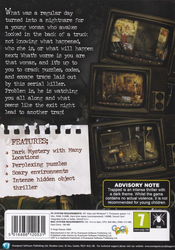 Back Cover for Trapped: The Abduction (Macintosh and Windows)