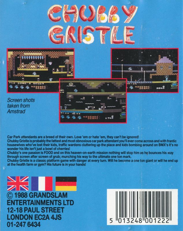 Back Cover for Chubby Gristle (Amstrad CPC)