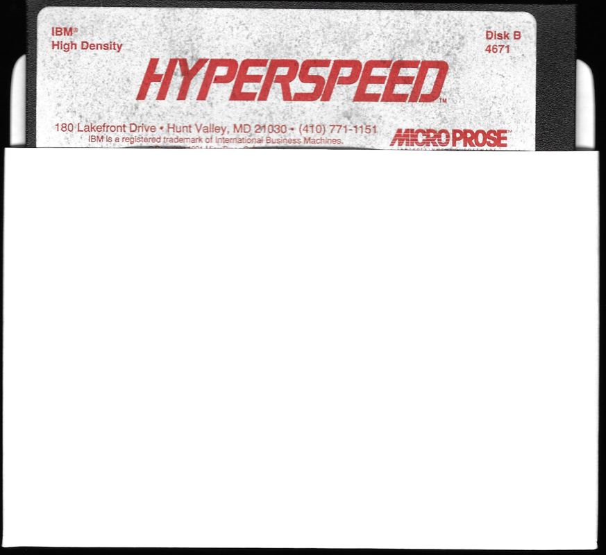 Media for Hyperspeed (DOS) (5.25" Disk version): Disk B