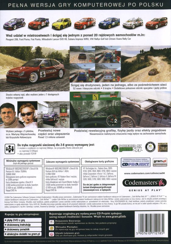 Back Cover for Colin McRae Rally 04 (Windows) (eXtra klasyka neXt release)