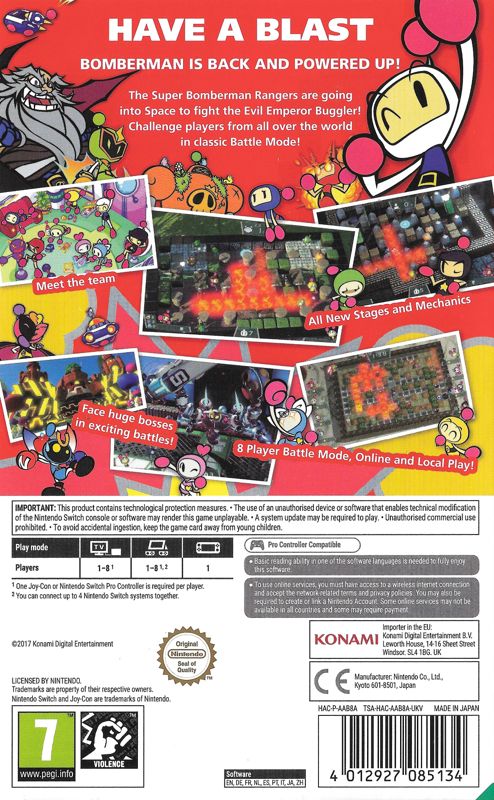 Back Cover for Super Bomberman R (Nintendo Switch)