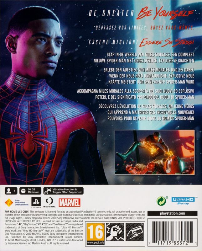 Back Cover for Marvel Spider-Man: Miles Morales (PlayStation 5)