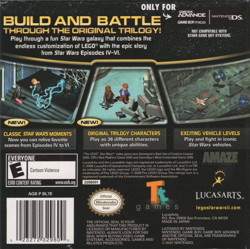Back Cover for LEGO Star Wars II: The Original Trilogy (Game Boy Advance): Back Cover