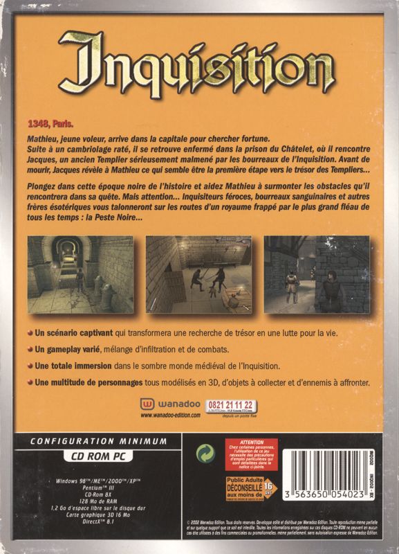 Back Cover for Inquisition (Windows) (WantedGame re-release)