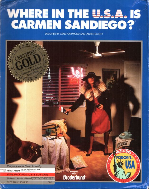 Front Cover for Where in the U.S.A. Is Carmen Sandiego? (Enhanced) (DOS) (The release with Fodor's USA travel guide)