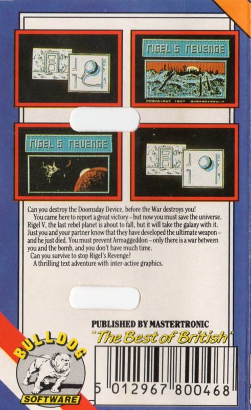 Back Cover for Rigel's Revenge (Amstrad CPC)