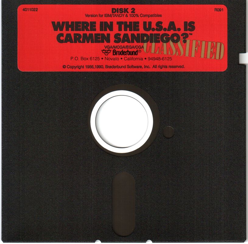 Media for Where in the U.S.A. Is Carmen Sandiego? (Enhanced) (DOS) (The release with Fodor's USA travel guide): 5.25 disc 2 of 2