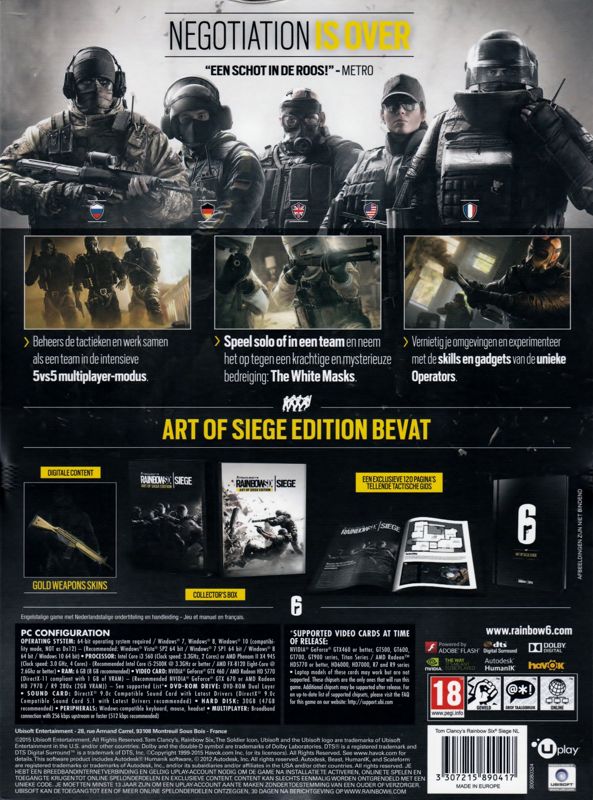 Back Cover for Tom Clancy's Rainbow Six: Siege (Art of Siege Edition) (Windows)