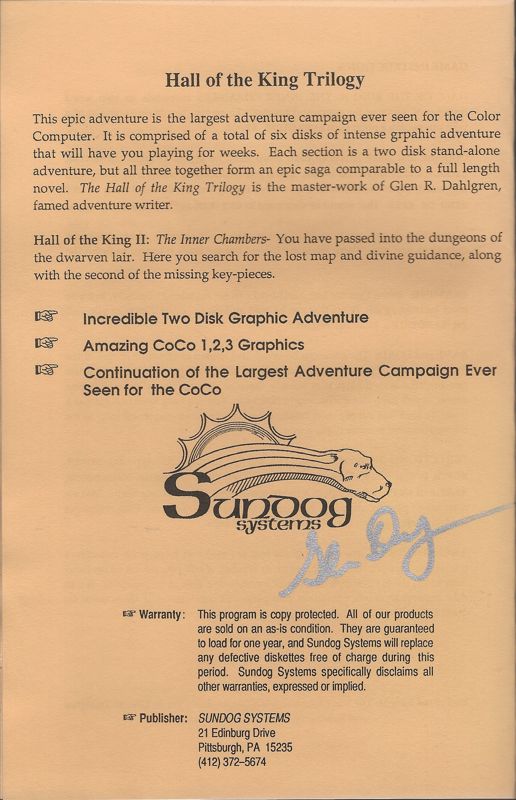 Back Cover for Hall of the King II: The Inner Chambers (TRS-80 CoCo)