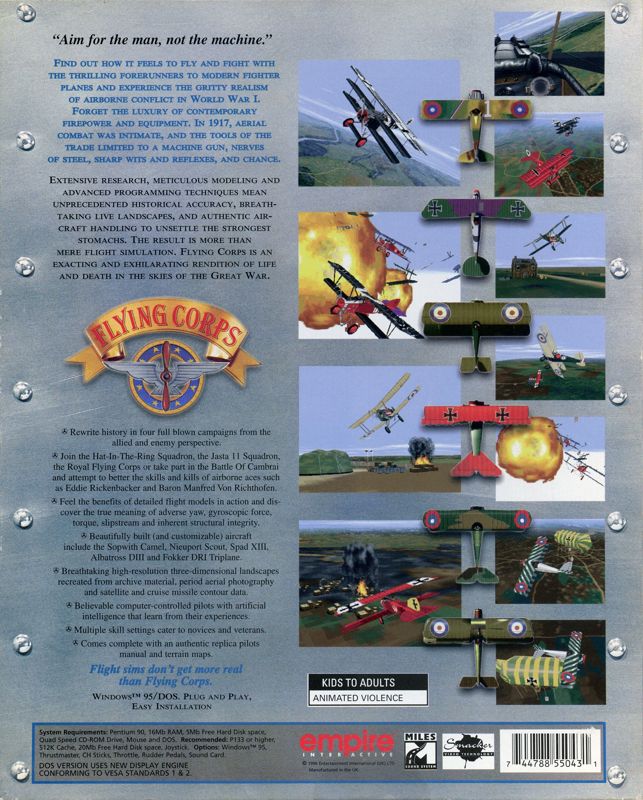 Back Cover for Flying Corps (DOS and Windows 16-bit)