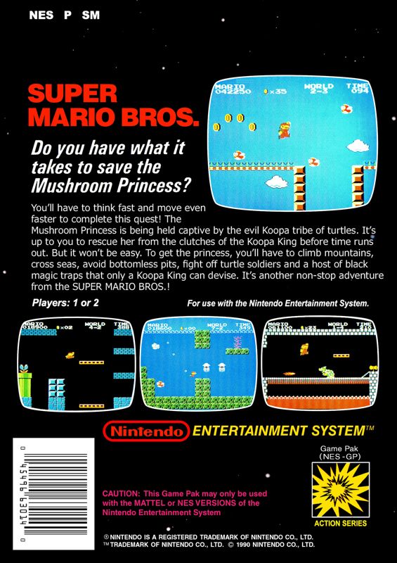Back Cover for Super Mario Bros. (NES)