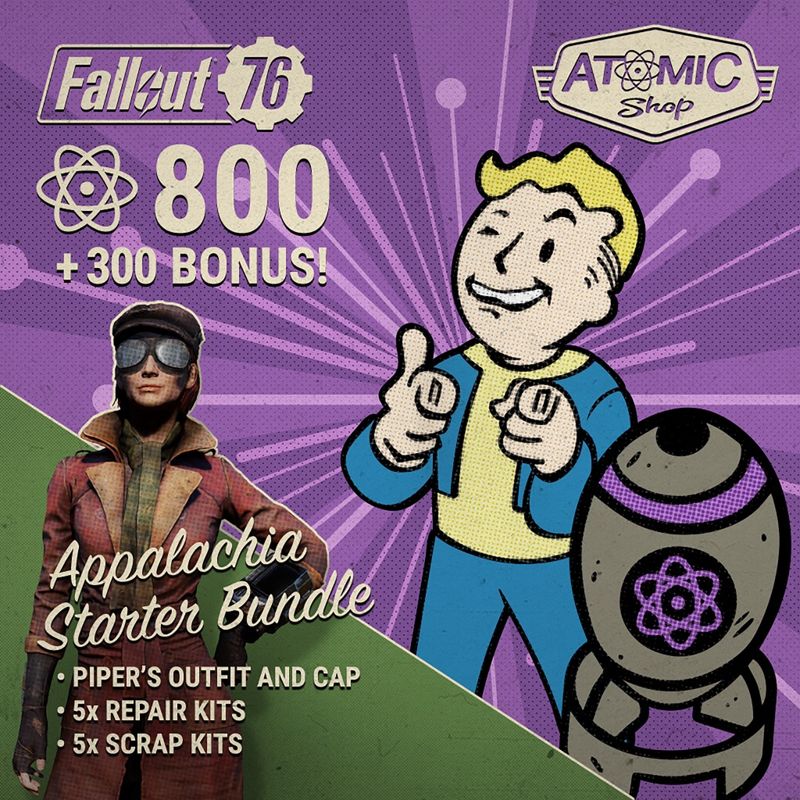 Front Cover for Fallout 76: 800 (+300 Bonus!) Atoms - Appalachia Starter Bundle (PlayStation 4) (download release)