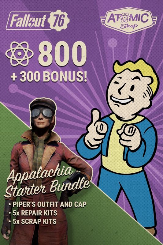 Front Cover for Fallout 76: 800 (+300 Bonus!) Atoms - Appalachia Starter Bundle (Xbox One) (download release)