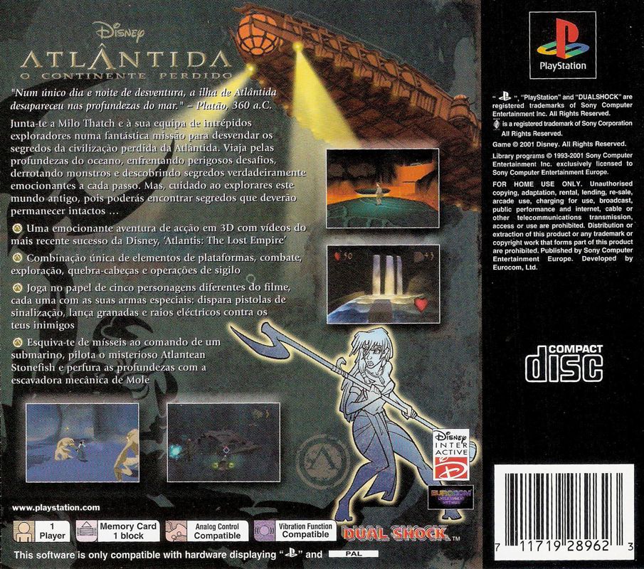 Back Cover for Disney's Atlantis: The Lost Empire (PlayStation)