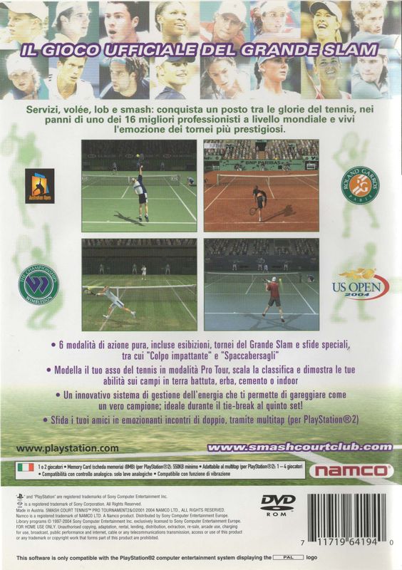 Back Cover for Smash Court Tennis: Pro Tournament 2 (PlayStation 2)