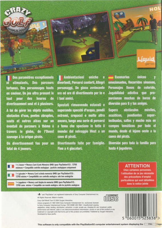 Back Cover for Crazy Golf: World Tour (PlayStation 2)