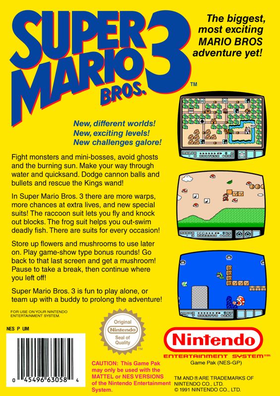 Back Cover for Super Mario Bros. 3 (NES)