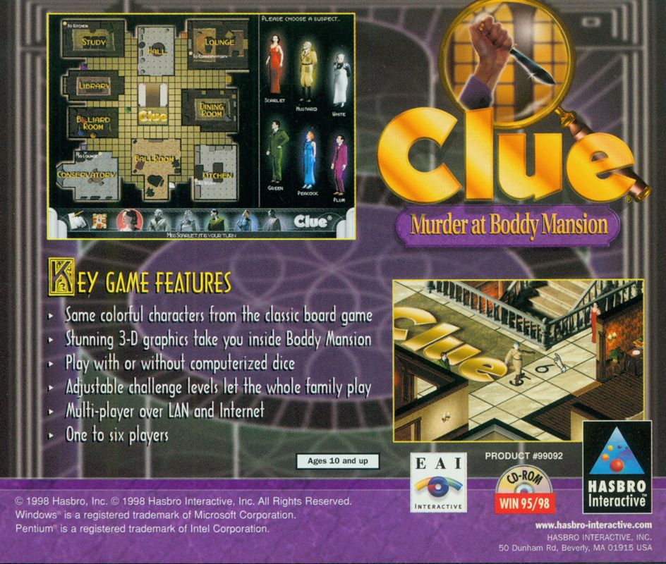 Other for Clue: Murder at Boddy Mansion (Windows) (Infogrames release): Jewel Case - Back