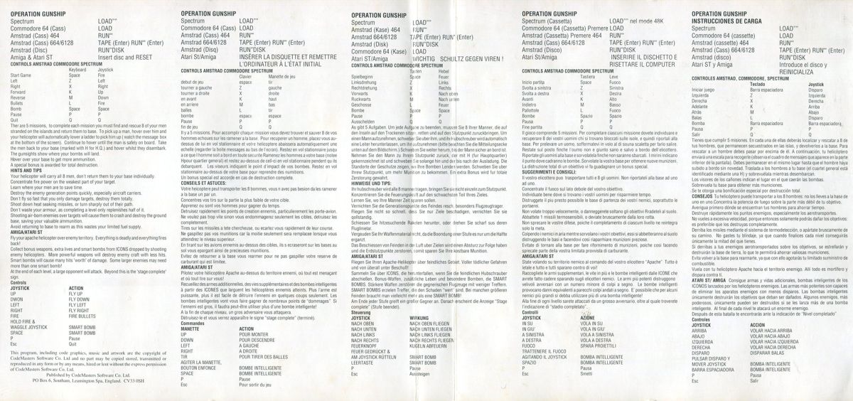 Inside Cover for Operation Gunship (Amstrad CPC and ZX Spectrum) (Budget re-release (Edos))