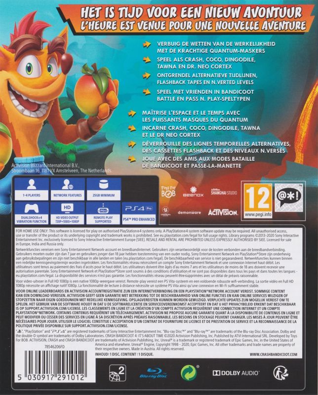 Back Cover for Crash Bandicoot 4: It's About Time (PlayStation 4)