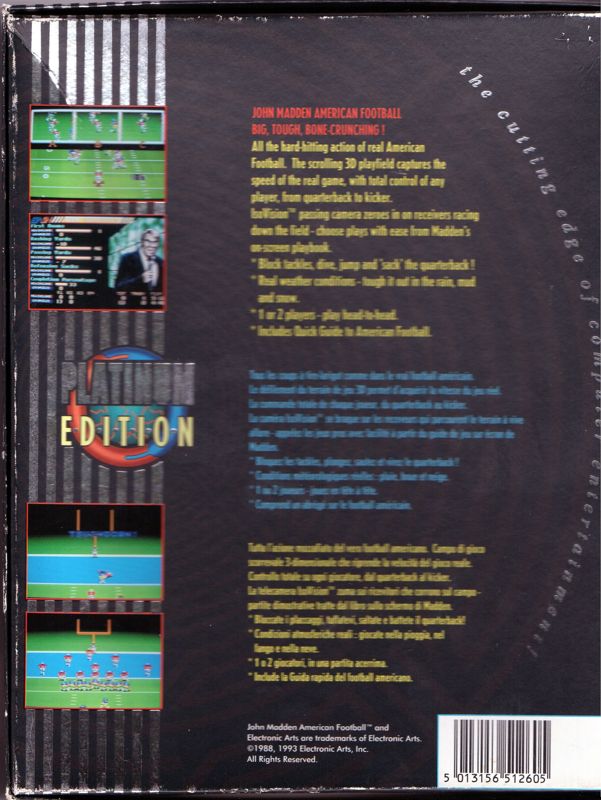 Back Cover for John Madden Football (Amiga) (Hit Squad budget release)