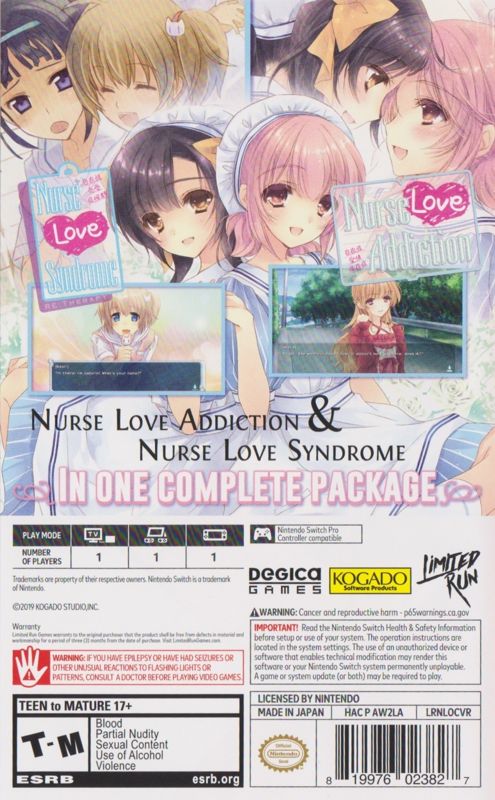 Back Cover for Nurse Love Obsession (Nintendo Switch)