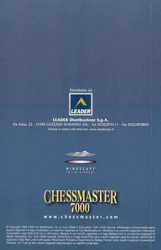 Manual for Chessmaster 7000 (Windows): Back
