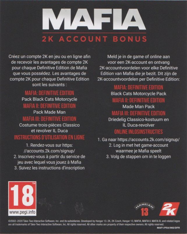 Other for Mafia Trilogy (PlayStation 4) (Sleeved Digipak): 2K Account Bonus DLC Flyer (2) - Back