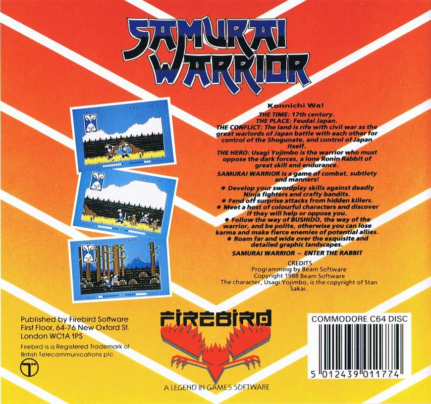 Back Cover for Samurai Warrior: The Battles of.... Usagi Yojimbo (Commodore 64)