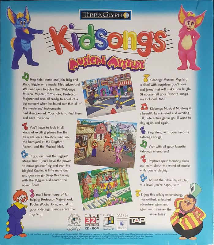 Back Cover for Kidsongs: Musical Mystery (DOS and Macintosh and Windows)