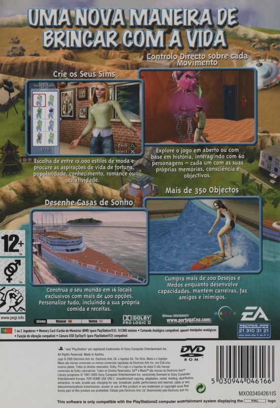 Back Cover for The Sims 2 (PlayStation 2)