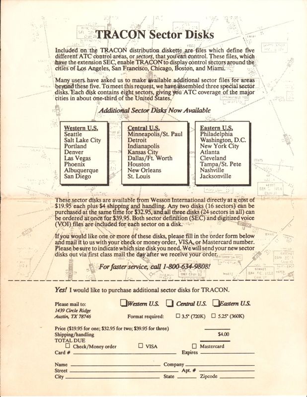 Advertisement for Tracon: Air Traffic Control Simulator (DOS): TRACON Sector Disk Order Form