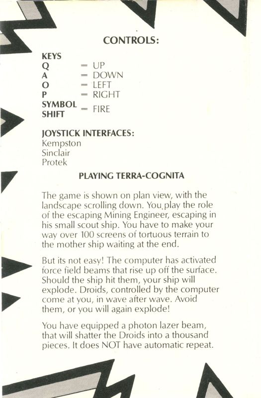 Inside Cover for Terra Cognita (ZX Spectrum)