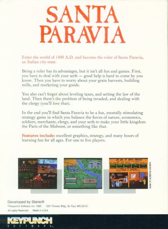 Back Cover for Santa Paravia and Fiumaccio (DOS)