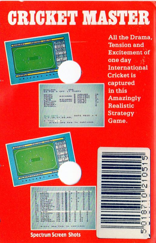Back Cover for Cricket Master (Commodore 64) (Challenge Software release)
