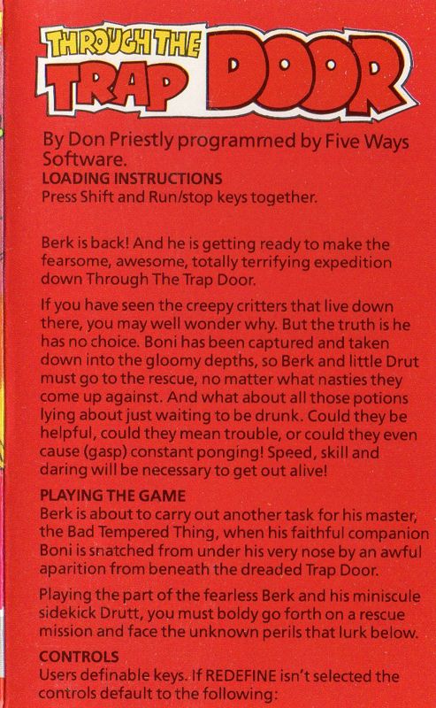 Inside Cover for Through the Trap Door (Commodore 64) (Alternative Software budget reissue)