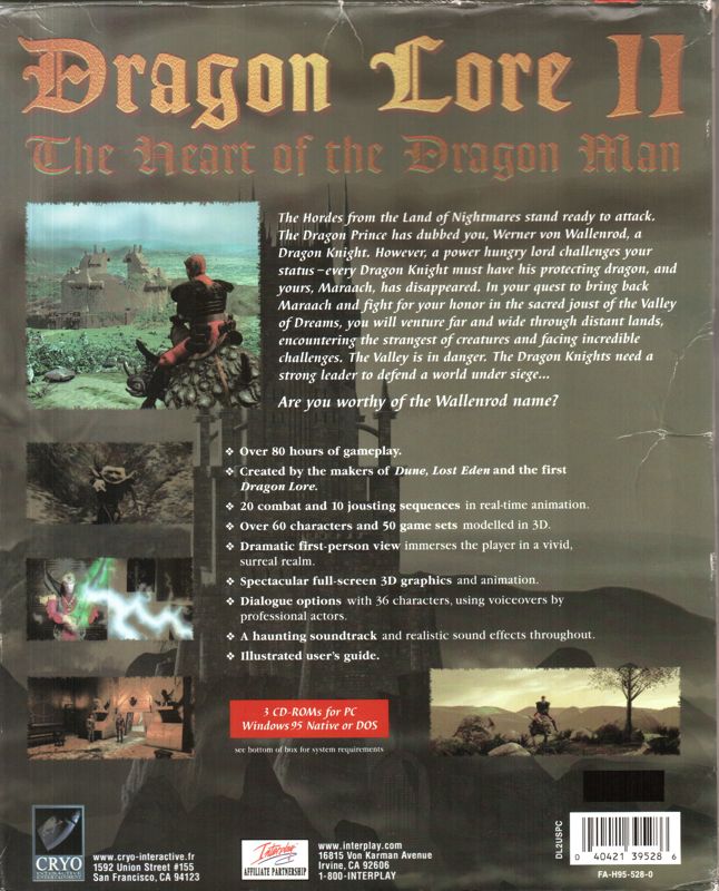 Back Cover for Dragon Lore II: The Heart of the Dragon Man (DOS and Windows)