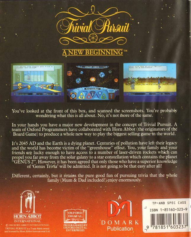 Back Cover for Trivial Pursuit: A New Beginning (ZX Spectrum)