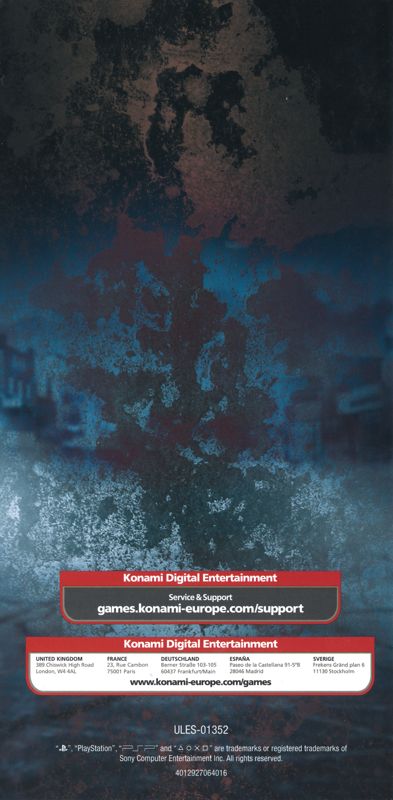 Manual for Silent Hill: Shattered Memories (PSP) (General European release): Back