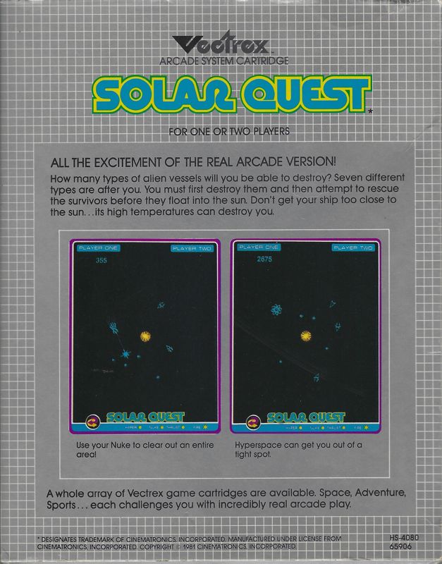 Back Cover for Solar Quest (Vectrex)