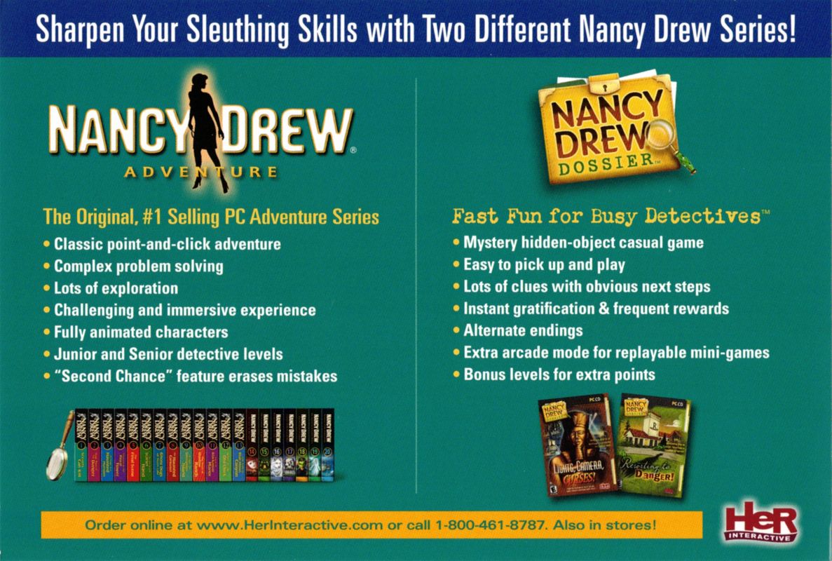 Advertisement for Nancy Drew Dossier: Lights, Camera, Curses! (Windows): Front