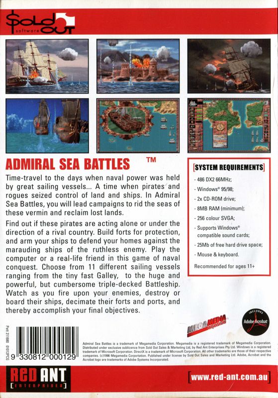 Back Cover for Admiral: Sea Battles (Windows)