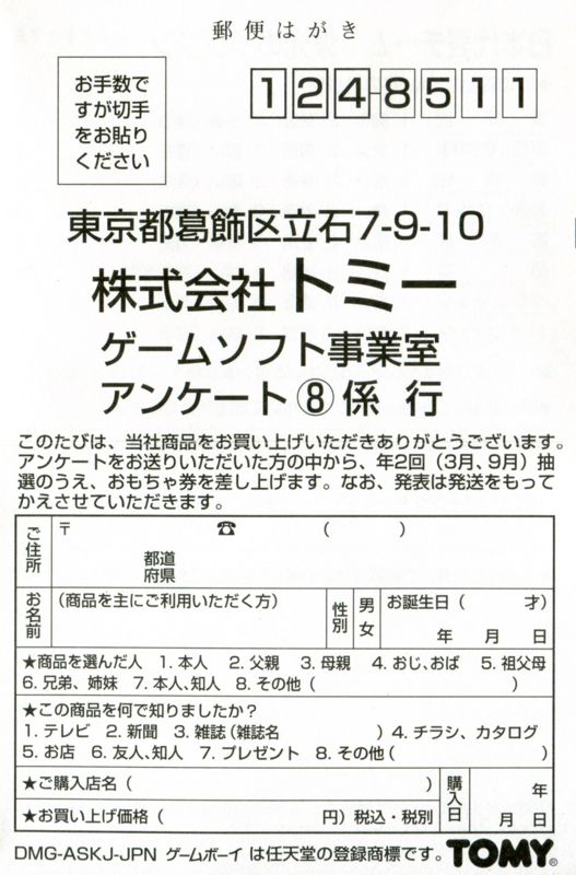 Extras for Nippon Daihyō Team: Eikō no Eleven (Game Boy): Registration Card - Front
