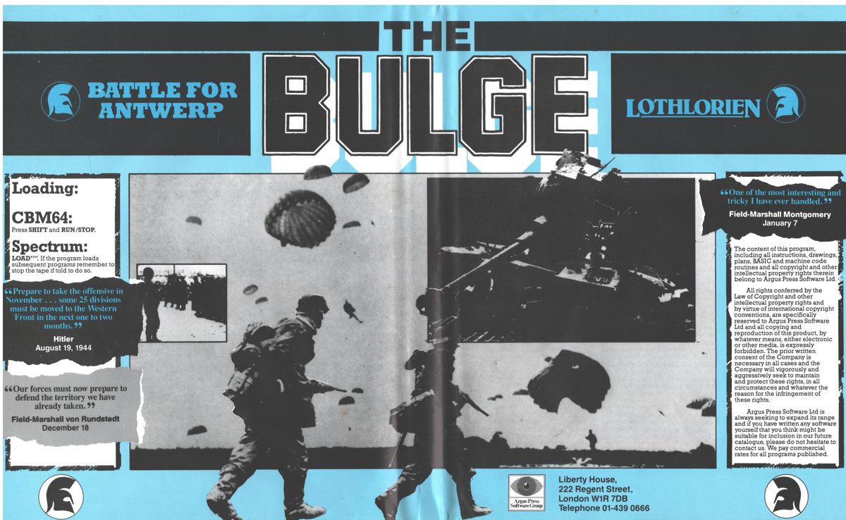 Inside Cover for The Bulge: Battle for Antwerp (Commodore 64 and ZX Spectrum)