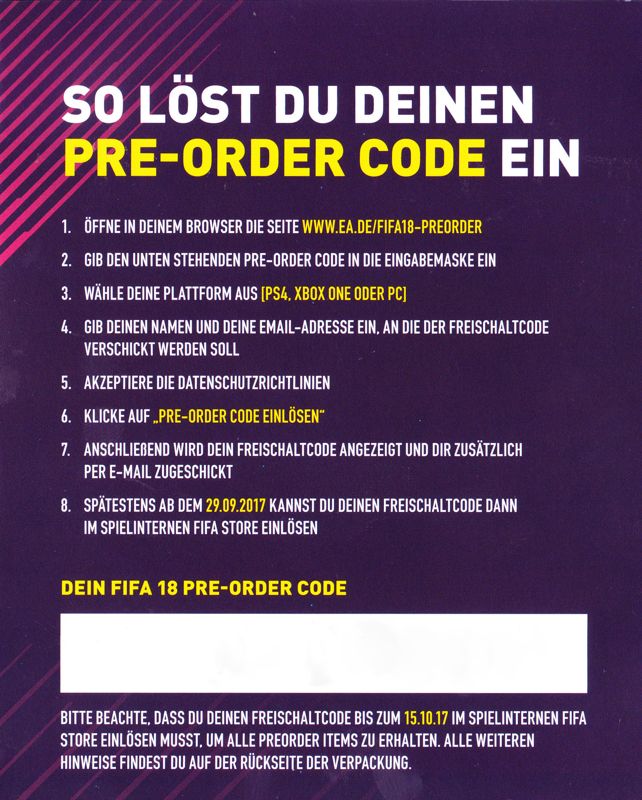 Extras for FIFA 18 (PlayStation 4): Pre-Order Voucher