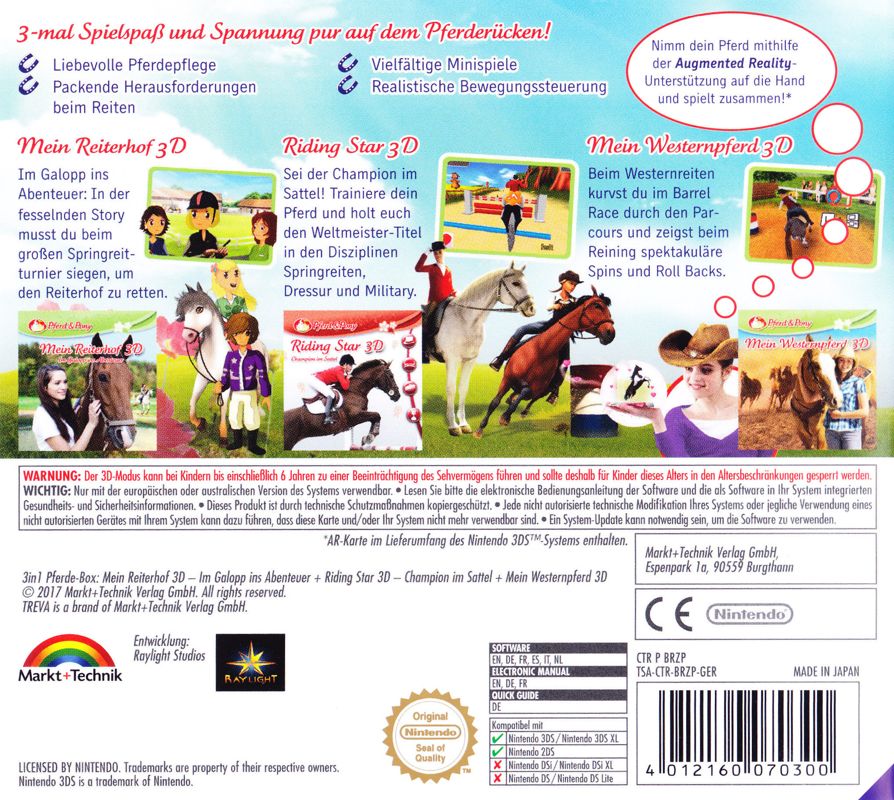 Back Cover for 3in1 Horses: My Riding Stables 3D - Jumping for the Team + Riding Star 3D + My Western Horse 3D (Nintendo 3DS)