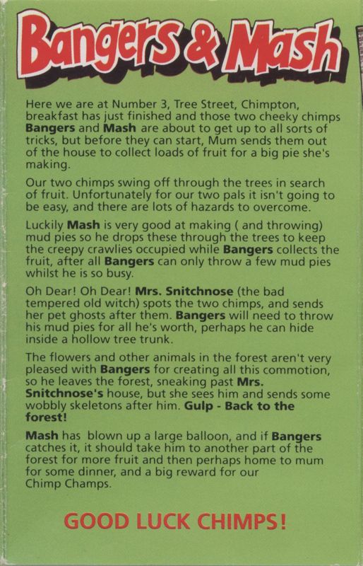 Inside Cover for Bangers & Mash (ZX Spectrum)